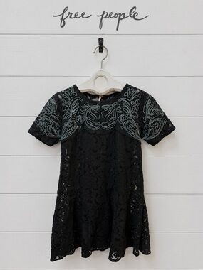 FREE PEOPLE Black Lace Embroidered Dress Size S